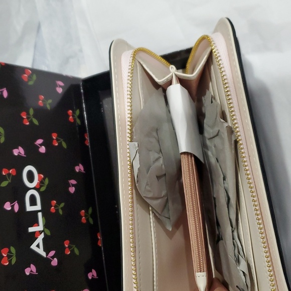 Aldo A monogram red pink heart shaped‎ cherry stem zip around wallet new in box - Picture 9 of 16